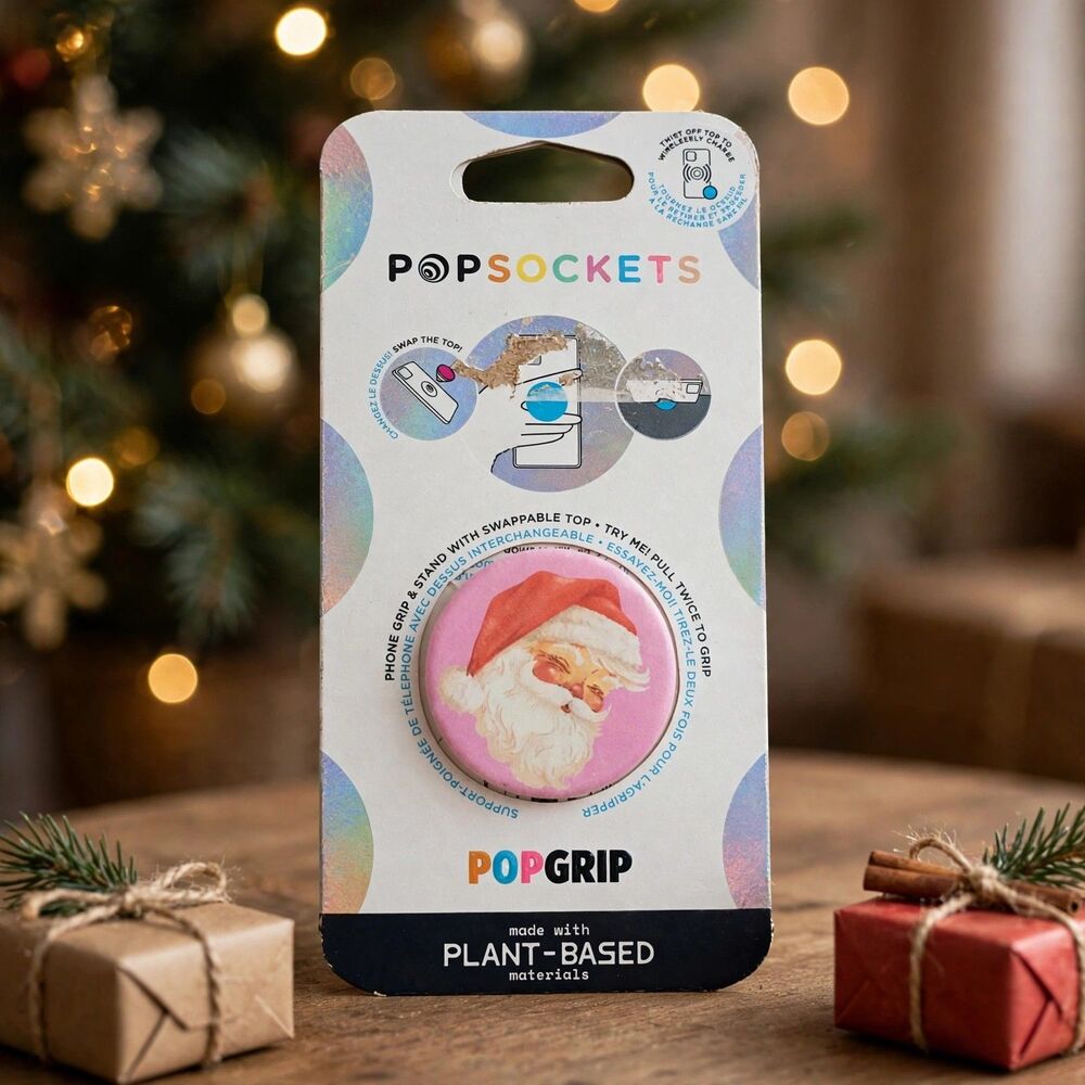 PopSockets Santa Claus Pink Phone Grip Stand Swappable Top New 2024 Holiday Pink